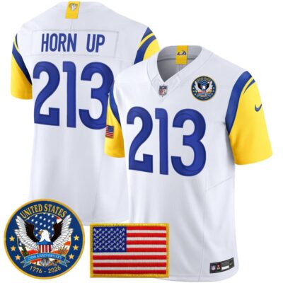 Los Angeles Rams 2025 "United States 250th Anniversary Patch" Vapor Limited Jersey - White / Horn Up 213