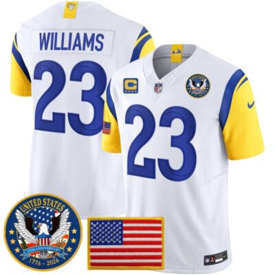 Los Angeles Rams 2025 "United States 250th Anniversary Patch" Vapor Limited Jersey - White / Kyren Williams