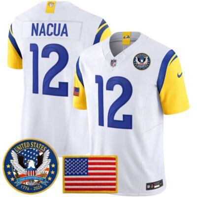 Los Angeles Rams 2025 "United States 250th Anniversary Patch" Vapor Limited Jersey - White / Puka Nacua