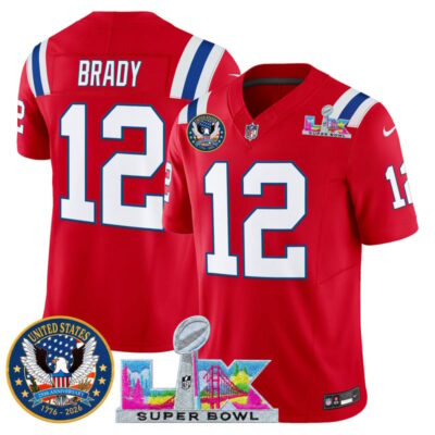 Men's New England Patriots "Super Bowl LX & United States 250th Patch" Vapor Limited Stitched Jersey - Red / Tom Brady
