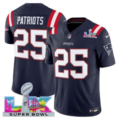 Men's New England Patriots Super Bowl LX Vapor Limited Stitched Jersey - Navy / #25 Patriots