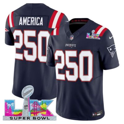 Men's New England Patriots Super Bowl LX Vapor Limited Stitched Jersey - Navy / #250 America