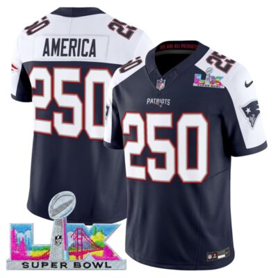 Men's New England Patriots Super Bowl LX Vapor Limited Stitched Jersey - Navy Alternate / #250 America