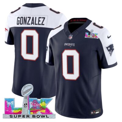 Men's New England Patriots Super Bowl LX Vapor Limited Stitched Jersey - Navy Alternate / Christian Gonzalez