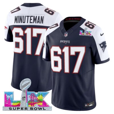 Men's New England Patriots Super Bowl LX Vapor Limited Stitched Jersey - Navy Alternate / Minuteman 617