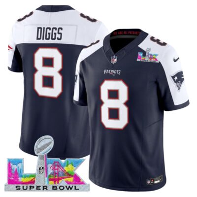 Men's New England Patriots Super Bowl LX Vapor Limited Stitched Jersey - Navy Alternate / Stefon Diggs