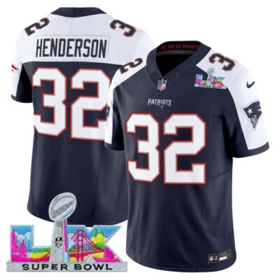 Men's New England Patriots Super Bowl LX Vapor Limited Stitched Jersey - Navy Alternate / TreVeyon Henderson