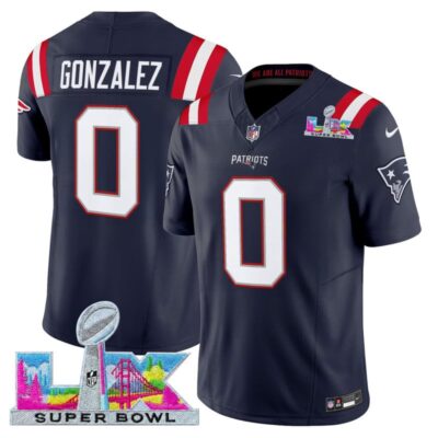 Men's New England Patriots Super Bowl LX Vapor Limited Stitched Jersey - Navy / Christian Gonzalez