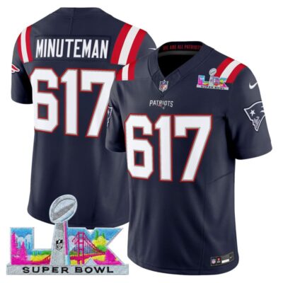 Men's New England Patriots Super Bowl LX Vapor Limited Stitched Jersey - Navy / Minuteman 617