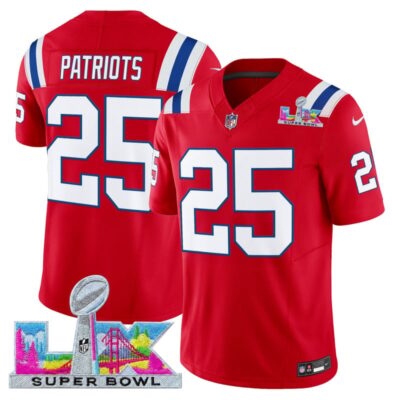 Men's New England Patriots Super Bowl LX Vapor Limited Stitched Jersey - Red / #25 Patriots
