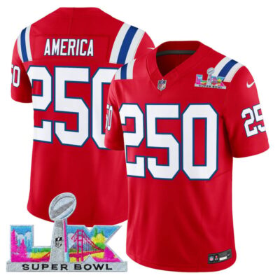 Men's New England Patriots Super Bowl LX Vapor Limited Stitched Jersey - Red / #250 America