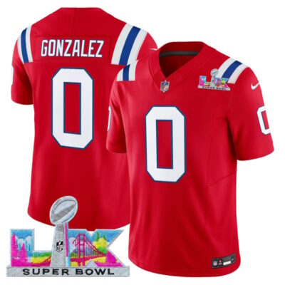 Men's New England Patriots Super Bowl LX Vapor Limited Stitched Jersey - Red / Christian Gonzalez