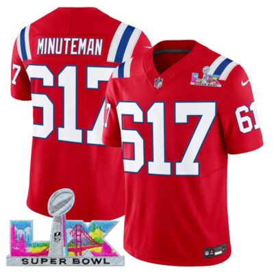 Men's New England Patriots Super Bowl LX Vapor Limited Stitched Jersey - Red / Minuteman 617