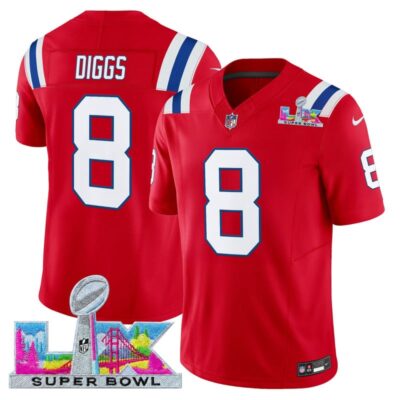Men's New England Patriots Super Bowl LX Vapor Limited Stitched Jersey - Red / Stefon Diggs