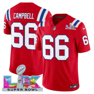 Men's New England Patriots Super Bowl LX Vapor Limited Stitched Jersey - Red / Will Campbell