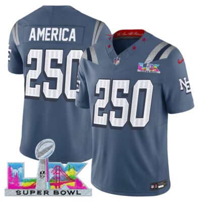 Men's New England Patriots Super Bowl LX Vapor Limited Stitched Jersey - Storm Blue / #250 America