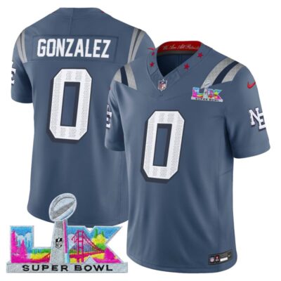 Men's New England Patriots Super Bowl LX Vapor Limited Stitched Jersey - Storm Blue / Christian Gonzalez