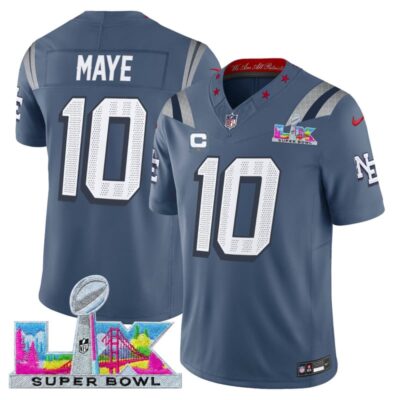 Men's New England Patriots Super Bowl LX Vapor Limited Stitched Jersey - Storm Blue / Drake Maye