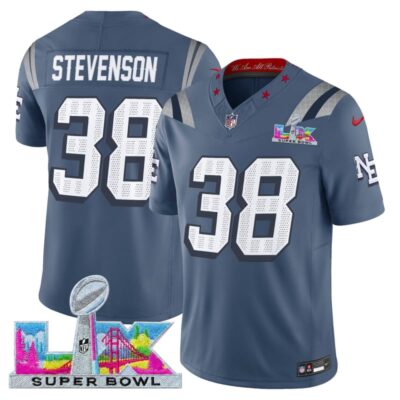 Men's New England Patriots Super Bowl LX Vapor Limited Stitched Jersey - Storm Blue / Rhamondre Stevenson