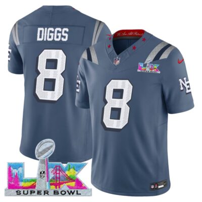 Men's New England Patriots Super Bowl LX Vapor Limited Stitched Jersey - Storm Blue / Stefon Diggs