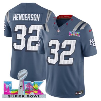 Men's New England Patriots Super Bowl LX Vapor Limited Stitched Jersey - Storm Blue / TreVeyon Henderson
