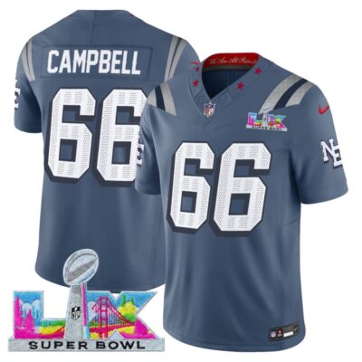 Men's New England Patriots Super Bowl LX Vapor Limited Stitched Jersey - Storm Blue / Will Campbell