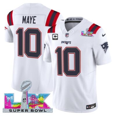 Men's New England Patriots Super Bowl LX Vapor Limited Stitched Jersey - White / Drake Maye