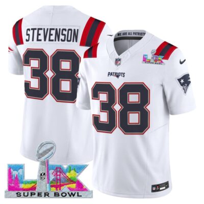 Men's New England Patriots Super Bowl LX Vapor Limited Stitched Jersey - White / Rhamondre Stevenson