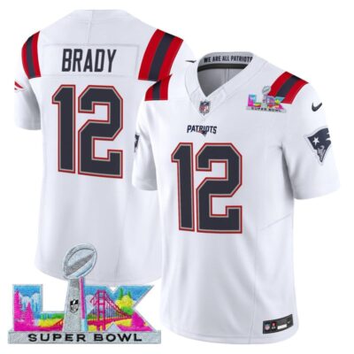 Men's New England Patriots Super Bowl LX Vapor Limited Stitched Jersey - White / Tom Brady