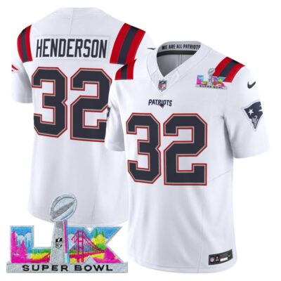 Men's New England Patriots Super Bowl LX Vapor Limited Stitched Jersey - White / TreVeyon Henderson