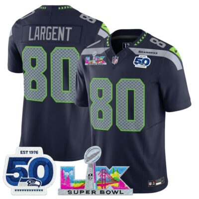 Men's Seattle Seahawks "Super Bowl LX & 50th Patch" Vapor Limited Stitched Jersey - College Navy / Steve Largent