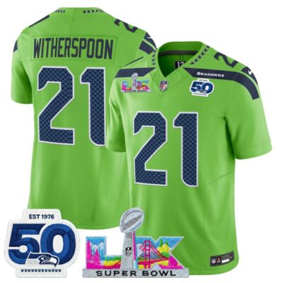 Men's Seattle Seahawks "Super Bowl LX & 50th Patch" Vapor Limited Stitched Jersey - Green / Devon Witherspoon