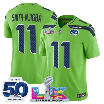 Men's Seattle Seahawks "Super Bowl LX & 50th Patch" Vapor Limited Stitched Jersey - Green / Smith-Njigba