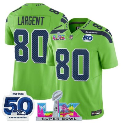 Men's Seattle Seahawks "Super Bowl LX & 50th Patch" Vapor Limited Stitched Jersey - Green / Steve Largent