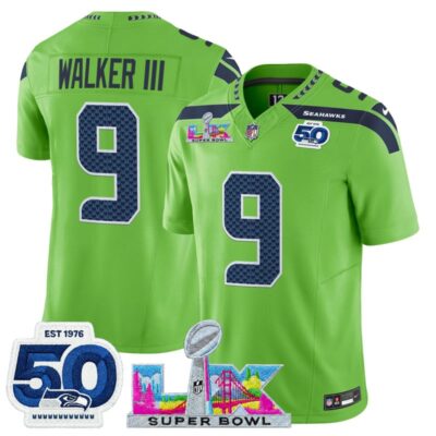 Men's Seattle Seahawks "Super Bowl LX & 50th Patch" Vapor Limited Stitched Jersey - Green / Walker III