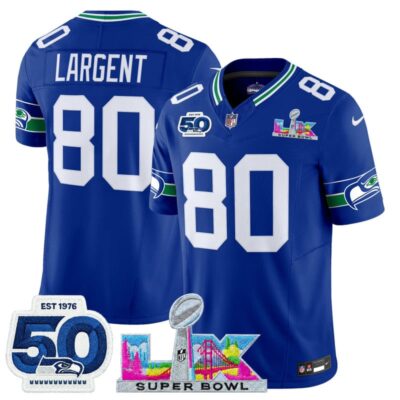 Men's Seattle Seahawks "Super Bowl LX & 50th Patch" Vapor Limited Stitched Jersey - Royal / Steve Largent
