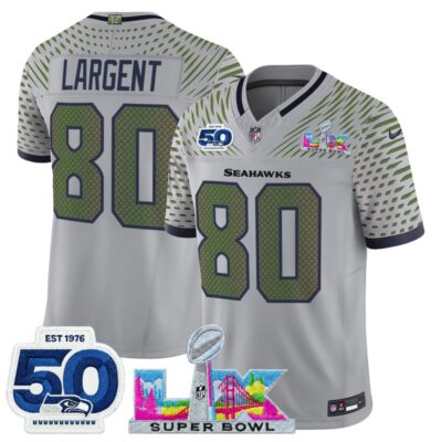 Men's Seattle Seahawks "Super Bowl LX & 50th Patch" Vapor Limited Stitched Jersey - Wolf Gray / Steve Largent