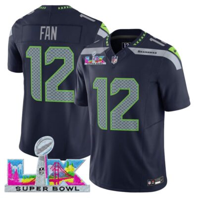 Men's Seattle Seahawks Super Bowl LX Vapor Limited Stitched Jersey - College Navy / 12th Fan