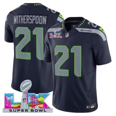 Men's Seattle Seahawks Super Bowl LX Vapor Limited Stitched Jersey - College Navy / Devon Witherspoon