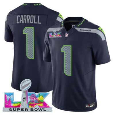 Men's Seattle Seahawks Super Bowl LX Vapor Limited Stitched Jersey - College Navy / Pete Carroll