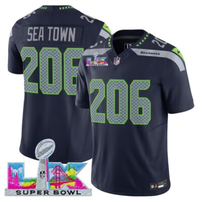Men's Seattle Seahawks Super Bowl LX Vapor Limited Stitched Jersey - College Navy / Sea Town 206