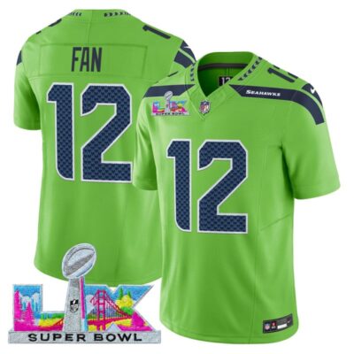 Men's Seattle Seahawks Super Bowl LX Vapor Limited Stitched Jersey - Green / 12th Fan