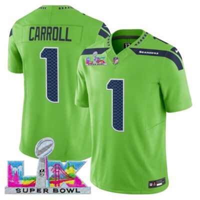 Men's Seattle Seahawks Super Bowl LX Vapor Limited Stitched Jersey - Green / Pete Carroll