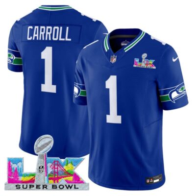 Men's Seattle Seahawks Super Bowl LX Vapor Limited Stitched Jersey - Royal / Pete Carroll