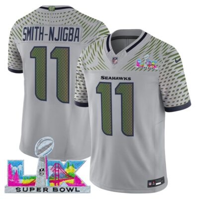 Men's Seattle Seahawks Super Bowl LX Vapor Limited Stitched Jersey - Wolf Gray / Smith-Njigba