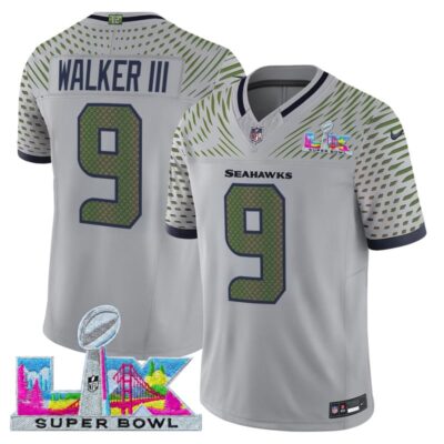 Men's Seattle Seahawks Super Bowl LX Vapor Limited Stitched Jersey - Wolf Gray / Walker III