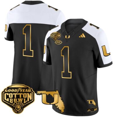 Miami Hurricanes 2025/26 Cotton Bowl & Florida Patch Gold Vapor Limited Stitched Jersey - Alternate / #1 Team