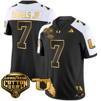 Miami Hurricanes 2025/26 Cotton Bowl & Florida Patch Gold Vapor Limited Stitched Jersey - Alternate / CJ Daniels