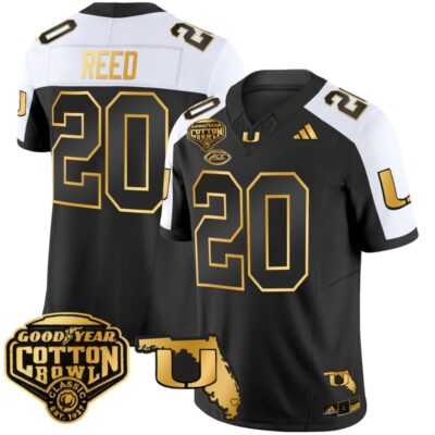 Miami Hurricanes 2025/26 Cotton Bowl & Florida Patch Gold Vapor Limited Stitched Jersey - Alternate / Ed Reed
