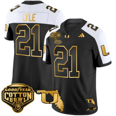 Miami Hurricanes 2025/26 Cotton Bowl & Florida Patch Gold Vapor Limited Stitched Jersey - Alternate / Jordan Lyle